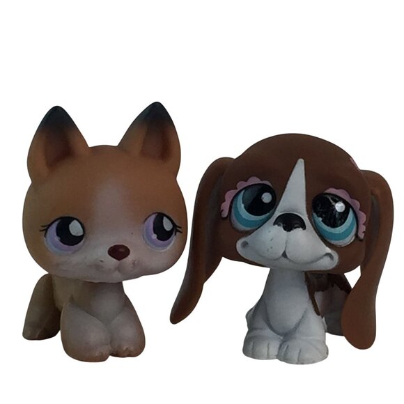 Littlest Pet Shop LPS #1205 Basset Hound #112 German Shepherd Puppy Dog Figures - Picture 1 of 14